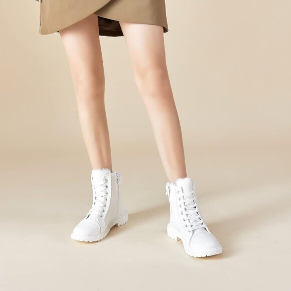 Waluzs Ankle Boot Women White Polyurethane lace up fleece interior And Soft - Picture 5 of 6